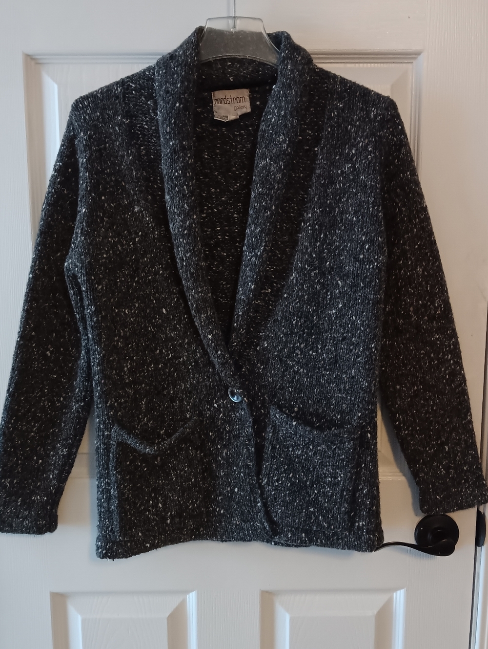 Vintage Nordstrom Gallery Wool Blend Speckled Shawl Collar Cardigan Sweater - Picture 3 of 6